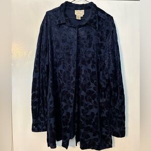 Fred David Navy Floral Burnout Button-Up Blouse